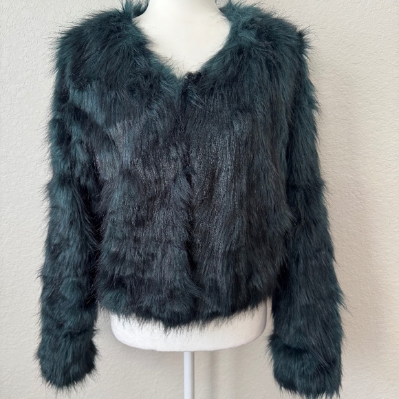 Free People Frankie Faux Fur Coat Moss Green Women's Size S - Picture 2 of 13